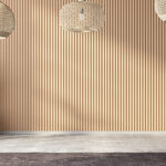 Unfurnished Cozy Room with Wooden Wall and Plants. 3d Render